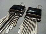 Important Vintage Navajo Squared Onyx Sterling Silver Native American Jewelry Earrings-Nativo Arts