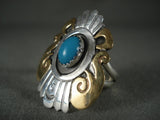 Important Vintage Navajo Thomas Singer Real Gold And Native American Jewelry Silver Turquoise Ring-Nativo Arts