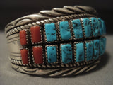 Important Vintage Navajo Turquoise Coral 'Stepping Stone' Native American Jewelry Silver Bracelet-Nativo Arts