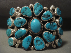 Important Vintage Navajo 'Turquoise Sun' Native American Jewelry Silver Bracelet-Nativo Arts