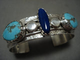 Important Vintage Navajo Vernon Begay #8 Turquoise Lapis Native American Jewelry Silver Bracelet-Nativo Arts