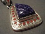 Important Vintage Navajo Vernon Haskie Charoite Coral Native American Jewelry Silver Necklace-Nativo Arts
