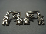 Important!! Vintage Navajo Yeibichai Sterling Native American Jewelry Silver Earrings-Nativo Arts