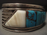 Important Vintage Santo Domingo Turquoise Row Native American Jewelry Silver Bracelet Old-Nativo Arts