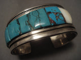 Important Vintage Santo Domingo Turquoise Row Native American Jewelry Silver Bracelet Old-Nativo Arts