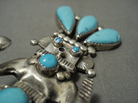 Important Vintage Zuni Alonzo Hustitto Kachina Turquoise Huge Pin Pendant Native American Jewelry Silver-Nativo Arts