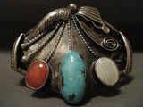 Important Vintage Zuni Dan Simplicio Turquoise Coral Native American Jewelry Silver Bracelet-Nativo Arts