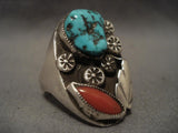 Important Vintage Zuni Dan Simplicio Turquoise Coral Native American Jewelry Silver Ring-Nativo Arts