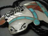 Important Vintage Zuni ""turquoise Native American Jewelry Silver Cow"" Bolo Tie Old Vtg-Nativo Arts