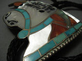 Important Vintage Zuni ""turquoise Native American Jewelry Silver Cow"" Bolo Tie Old Vtg-Nativo Arts