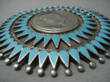 Important Vintage Zuni Turquoise Setrling Native American Jewelry Silver Manta Turquoise Pin-Nativo Arts
