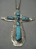 Important Wil Iule Turquoise Sterling Silver Vintage Native American Zuni Cross Necklace Old-Nativo Arts