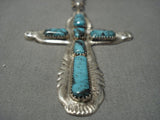 Important Wil Iule Turquoise Sterling Silver Vintage Native American Zuni Cross Necklace Old-Nativo Arts