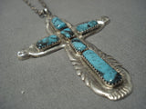 Important Wil Iule Turquoise Sterling Silver Vintage Native American Zuni Cross Necklace Old-Nativo Arts