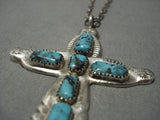 Important Wil Iule Turquoise Sterling Silver Vintage Native American Zuni Cross Necklace Old-Nativo Arts