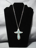 Important Wil Iule Turquoise Sterling Silver Vintage Native American Zuni Cross Necklace Old-Nativo Arts
