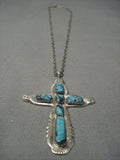 Important Wil Iule Turquoise Sterling Silver Vintage Native American Zuni Cross Necklace Old-Nativo Arts