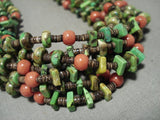 Important Yazzie 'Gaspeite & Coral' Native American Jewelry Silver Heishi Necklace-Nativo Arts