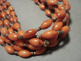 Important Yazzie Navajo 'Football Coral' Heishi Sterling Native American Jewelry Silver Necklace-Nativo Arts