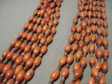 Important Yazzie Navajo 'Football Coral' Heishi Sterling Native American Jewelry Silver Necklace-Nativo Arts
