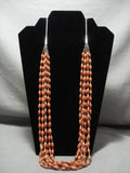 Important Yazzie Navajo 'Football Coral' Heishi Sterling Native American Jewelry Silver Necklace-Nativo Arts