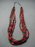 Important!! Yazzie Navajo Native American Jewelry jewelry Coral Sterling Silver Heishi Necklace-Nativo Arts
