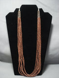 Important Yazzie Navajo Sterling Silver Coral Necklace Native American Jewelry-Nativo Arts