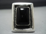 Important Yazzie Vintage Native American Jewelry Navajo Onyx Sterling Silver Ring-Nativo Arts