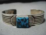 Important Yazzie Vintage Native American Navajo Squared Turquoise Sterling Silver Bracelet Cuff-Nativo Arts