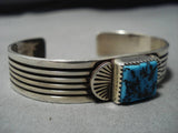 Important Yazzie Vintage Native American Navajo Squared Turquoise Sterling Silver Bracelet Cuff-Nativo Arts
