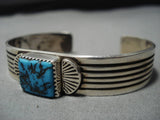 Important Yazzie Vintage Native American Navajo Squared Turquoise Sterling Silver Bracelet Cuff-Nativo Arts