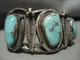 Important Yazzie Vintage Navajo Blue Gem Turquoise Native American Jewelry Silver Leaf Bracelet Old-Nativo Arts