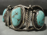 Important Yazzie Vintage Navajo Blue Gem Turquoise Native American Jewelry Silver Leaf Bracelet Old-Nativo Arts