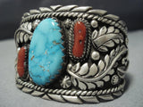 Important Yellowhorse Leaves Vintage Native American Jewelry Navajo Sterling Silver Turquoise Bracelet-Nativo Arts