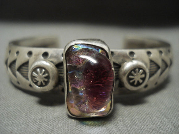 Important Yellowhorse Vintage Navajo 'Pink Crystal' Native American Jewelry Silver Bracelet-Nativo Arts