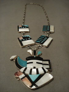 Important Zuni Eldred Martinez Turquoise Clown Native American Jewelry Silver Necklace-Nativo Arts