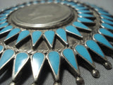 Important Zuni Vintage Turquoise Sterling Native American Jewelry Silver Manta Pin!-Nativo Arts