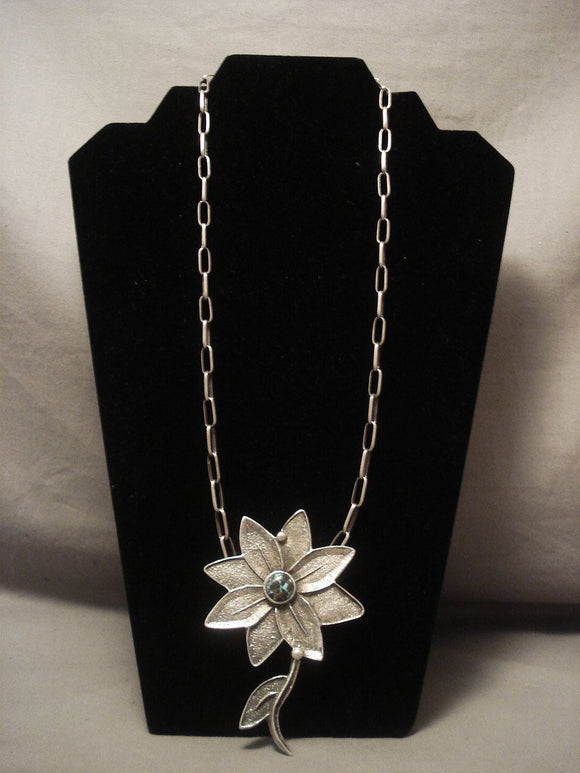 Importaqnt Modernistic Navajo monte Claw Tufa Cast Sunflower Native American Jewelry Silver Necklace-Nativo Arts