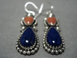 Impressive Jeanette Dale Native American Navajo Sterling Silver Coral Lapis Earrings-Nativo Arts
