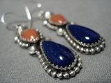 Impressive Jeanette Dale Native American Navajo Sterling Silver Coral Lapis Earrings-Nativo Arts
