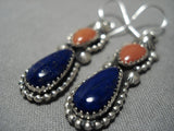 Impressive Jeanette Dale Native American Navajo Sterling Silver Coral Lapis Earrings-Nativo Arts