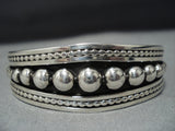 Impressive Native American Jewelry Navajo Sterling Silver Beaded Jon Nez Cuff Bracelet-Nativo Arts