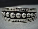Impressive Native American Jewelry Navajo Sterling Silver Beaded Jon Nez Cuff Bracelet-Nativo Arts