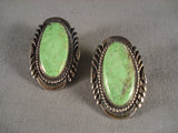 Impressive Oval Gaspeite Vintage Navajo Native American Jewelry Silver Earrings-Nativo Arts