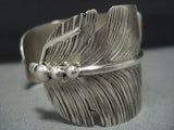 Impressive Vintage Native American Jewelry Navajo Ben Begaye Detailed Feather Sterling Silver Bracelet-Nativo Arts