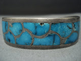 Impressive Vintage Native American Jewelry Navajo Bright Blue Turquoise Sterling Silver Bracelet Old-Nativo Arts