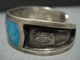 Impressive Vintage Native American Jewelry Navajo Bright Blue Turquoise Sterling Silver Bracelet Old-Nativo Arts