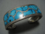 Impressive Vintage Native American Jewelry Navajo Bright Blue Turquoise Sterling Silver Bracelet Old-Nativo Arts