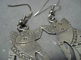 Impressive Vintage Native American Jewelry Navajo Sterling Silver Douglas Etsitty Earrings-Nativo Arts