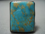 Impressive Vintage Native American Jewelry Navajo Sterling Silver Squared Turquoise Ring Old-Nativo Arts